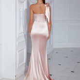 Evening Dress Long One Shoulder Backless Split Solid Color Bow Tube Top Sexy